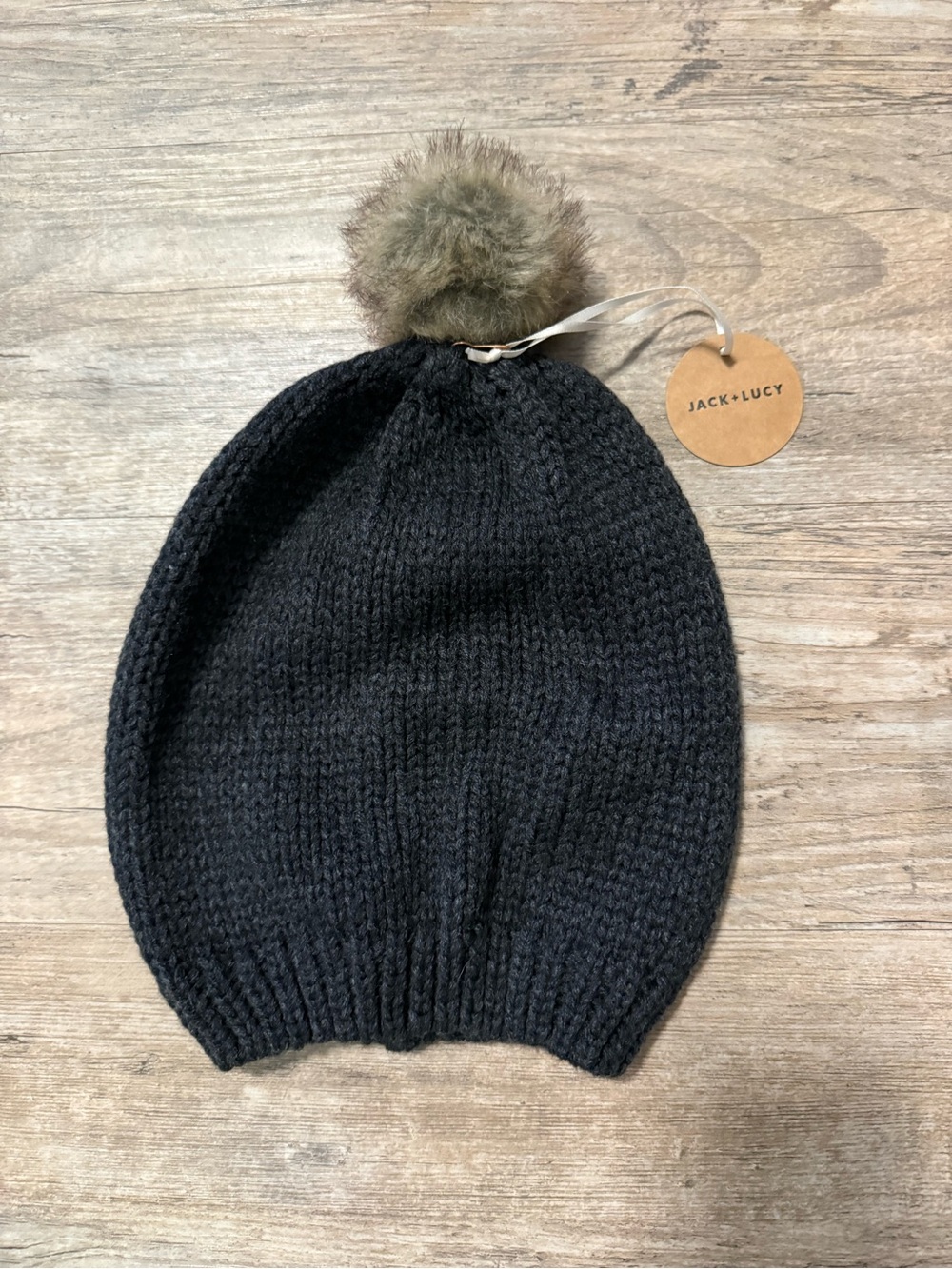 Black Knit Pom Beanie